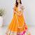 Off white embroidered choli with orange bandhej lehenga set