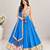 Off white embroidered choli with blue bandhej lehenga set