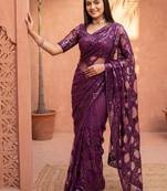 Purple sequinned net designer saree