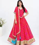 Coral embroidered bandhej lehenga choli set