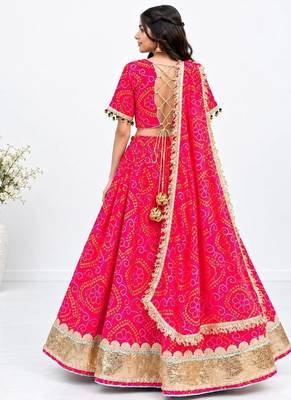 Coral embroidered bandhej lehenga choli set 2