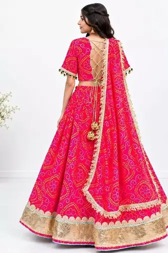 Coral embroidered bandhej lehenga choli set