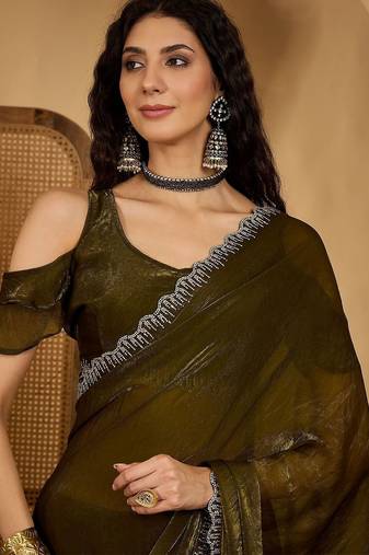 Olive women solid zari saree