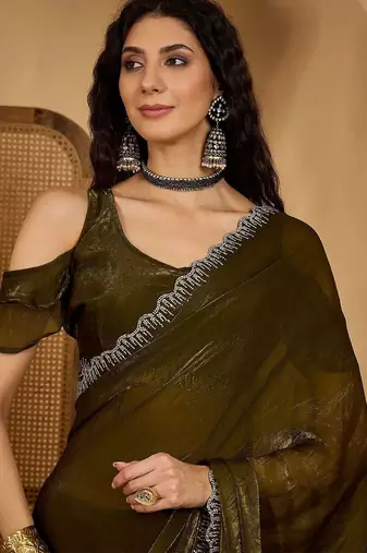 Olive women solid zari saree