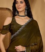 Olive women solid zari saree