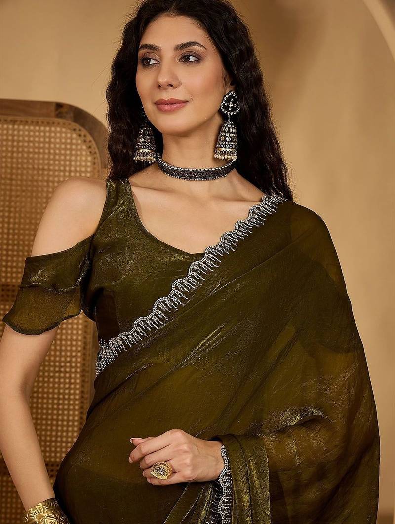 Olive women solid zari saree
