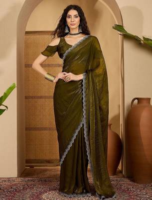Olive women solid zari saree 2