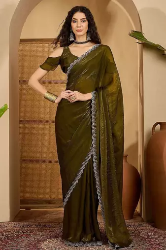 Olive women solid zari saree