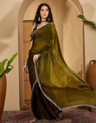Olive women solid zari saree 3