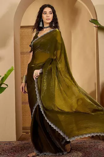 Olive women solid zari saree