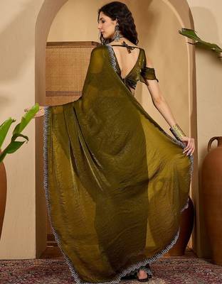 Olive women solid zari saree 4