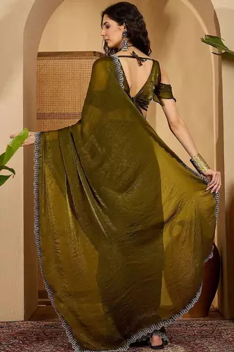 Olive women solid zari saree