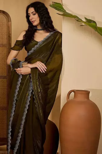 Olive women solid zari saree
