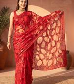 Red sequinned net designer saree