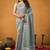 Grey ethnic motifs linen blend handloom saree