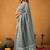 Grey ethnic motifs linen blend handloom saree