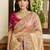 Beige embroidered banarasi sarees with unstitched blouse piece
