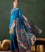Teal woven design banarasi saree with blouse piece