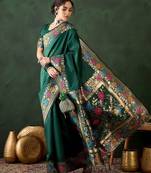 Green woven design banarasi saree with blouse piece