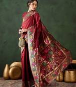 Maroon woven design banarasi saree with blouse piece