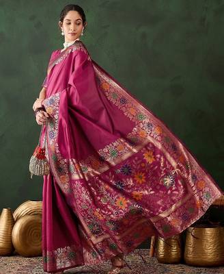Pink woven design banarasi saree with blouse piece 1