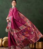 Pink woven design banarasi saree with blouse piece
