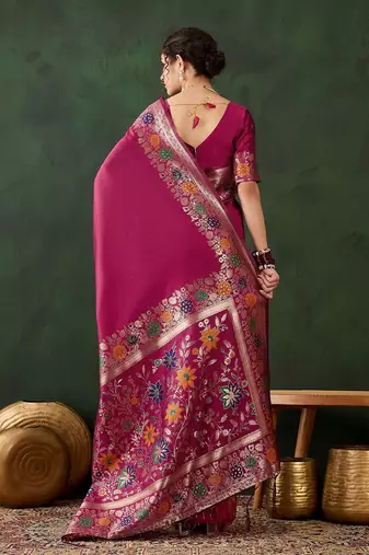 Pink woven design banarasi saree with blouse piece