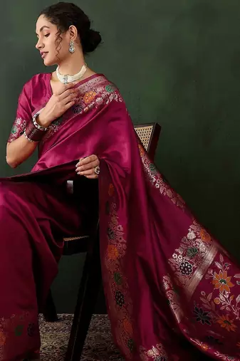 Pink woven design banarasi saree with blouse piece