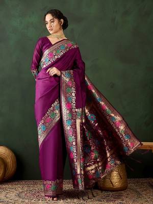 Purple woven design sarees 1