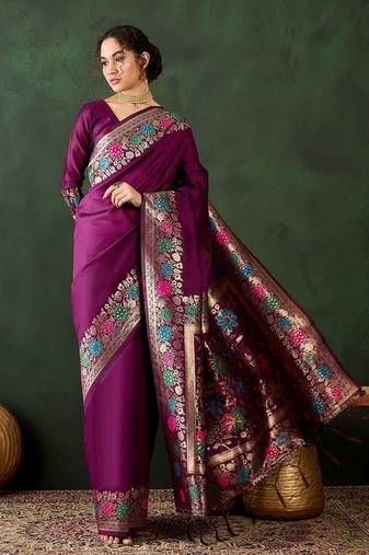 Purple woven design sarees