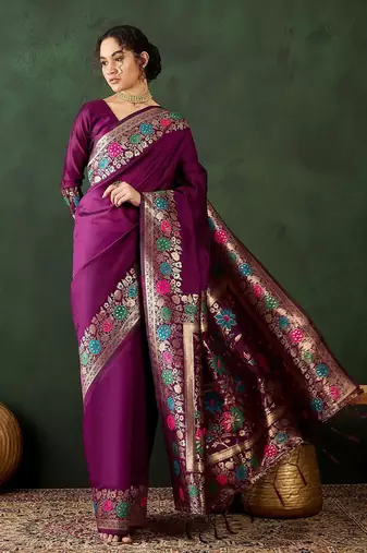 Purple woven design sarees