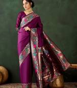 Purple woven design sarees