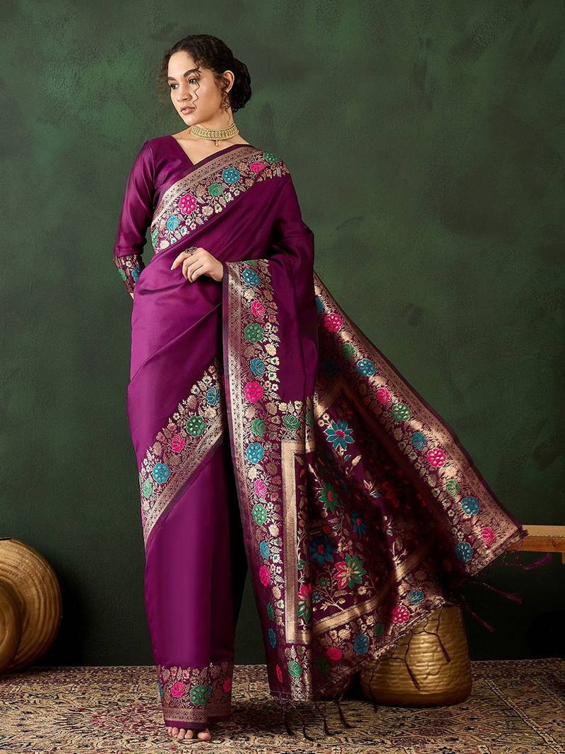 Purple woven design sarees