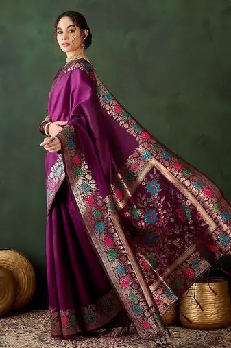 Purple woven design sarees