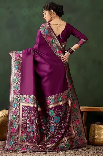 Purple woven design sarees