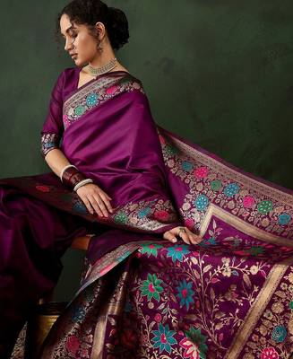 Purple woven design sarees 5