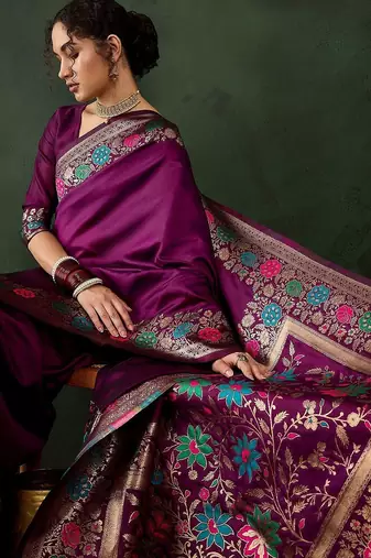 Purple woven design sarees