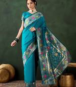 Green woven design banarasi saree with blouse piece