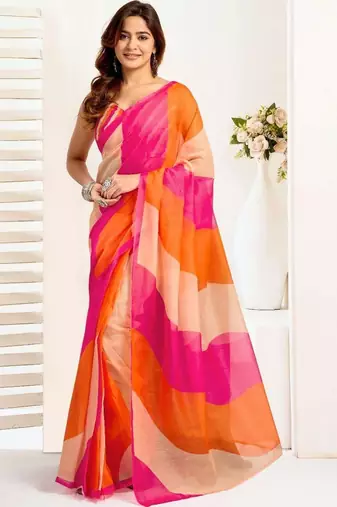 Multicolor linen printed ready to wear saree