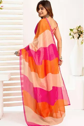 Multicolor linen printed ready to wear saree