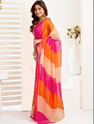 Multicolor linen printed ready to wear saree 3