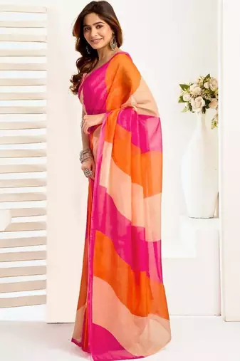 Multicolor linen printed ready to wear saree