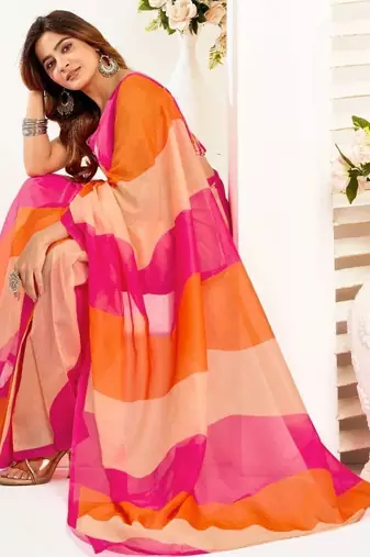 Multicolor linen printed ready to wear saree