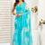 Turquoise sky blue linen printed ready to wear saree
