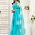 Turquoise sky blue linen printed ready to wear saree