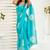 Turquoise sky blue linen printed ready to wear saree