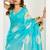 Turquoise sky blue linen printed ready to wear saree