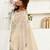 Beige off white linen printed ready to wear saree