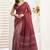 Maroon maroon linen printed ready to wear saree