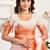 Off white orange & white linen printed ready to wear saree